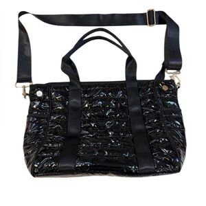 ah·dorned Black Quilted Puffer Tote Crossbody Bag w/ Adjustable Strap